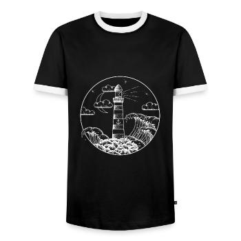 Leuchtturm im Sturm SVENPAINT - Männer Kontrast-T-Shirt - Schwarz/Weiß - Vorne - AI Model Female 172 light (172cm) & AI Model Male 178 light (178cm)