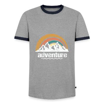 Adventure - Men's Ringer Shirt - grey/navy  - Front - AI Model Female 172 light (172cm) & AI Model Male 178 light (178cm)