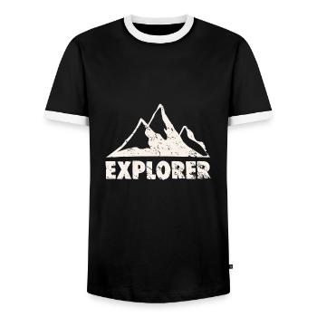 EXPLORER - Men's Ringer Shirt - black/white - Front - AI Model Female 172 light (172cm) & AI Model Male 178 light (178cm)