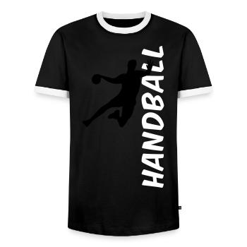 Handball - seitlich - Männer Kontrast-T-Shirt - Schwarz/Weiß - Vorne - AI Model Female 172 light (172cm) & AI Model Male 178 light (178cm)