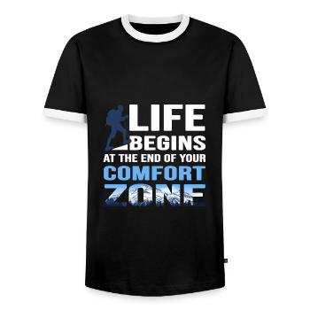 mountain hike ridge walk pathless alpine mountain path - Men's Ringer Shirt - black/white - Front - AI Model Female 172 light (172cm) & AI Model Male 178 light (178cm)