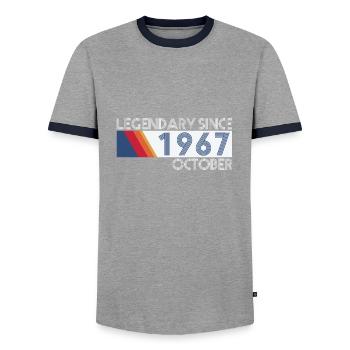 Retro SiFi Legendary since October 1967 - Geburtst - Männer Kontrast-T-Shirt - Grau/Navy  - Vorne - AI Model Female 172 light (172cm) & AI Model Male 178 light (178cm)