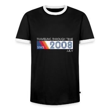 Funny Time Travel Birthday Design juillet 2008 - T-shirt contrasté Homme - noir/blanc - Devant - AI Model Female 172 light (172cm) & AI Model Male 178 light (178cm)