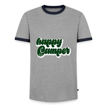 happy Camper - Männer Kontrast-T-Shirt - Grau/Navy  - Vorne - AI Model Female 172 light (172cm) & AI Model Male 178 light (178cm)