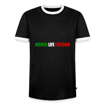 Women life freedom - T-shirt contrasté Homme - noir/blanc - Devant - AI Model Female 172 light (172cm) & AI Model Male 178 light (178cm)