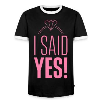 I said yes fiance fiancé engagement - Men's Ringer Shirt - black/white - Front - AI Model Female 172 light (172cm) & AI Model Male 178 light (178cm)