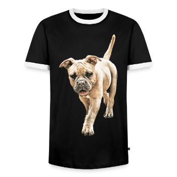 Bulldog Old English Bulldog Dog Dogs - Men's Ringer Shirt - black/white - Front - AI Model Female 172 light (172cm) & AI Model Male 178 light (178cm)