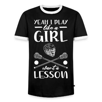 Lacrosse Spieler | Sport Lacrosse Team Geschenke - Männer Kontrast-T-Shirt - Schwarz/Weiß - Vorne - AI Model Female 172 light (172cm) & AI Model Male 178 light (178cm)
