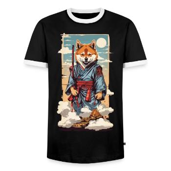 Vintage Shiba Samurai Hund Hundeliebhaber Design - Männer Kontrast-T-Shirt - Schwarz/Weiß - Vorne - AI Model Female 172 light (172cm) & AI Model Male 178 light (178cm)