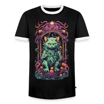 Occult Demons Cat Gothic Underworld Design - Men's Ringer Shirt - black/white - Front - AI Model Female 172 light (172cm) & AI Model Male 178 light (178cm)