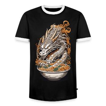 Vintage Ramen Dragon Ukiyo-E Japan Art - Men's Ringer Shirt - black/white - Front - AI Model Female 172 light (172cm) & AI Model Male 178 light (178cm)