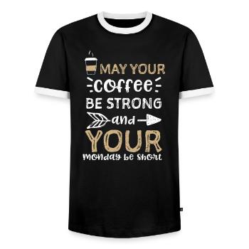 Que votre café soit fort et yo... - T-shirt contrasté Homme - noir/blanc - Devant - AI Model Female 172 light (172cm) & AI Model Male 178 light (178cm)