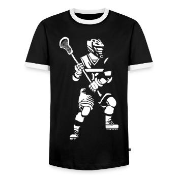 Lacrossespieler Pixel Art - Männer Kontrast-T-Shirt - Schwarz/Weiß - Vorne - AI Model Female 172 light (172cm) & AI Model Male 178 light (178cm)