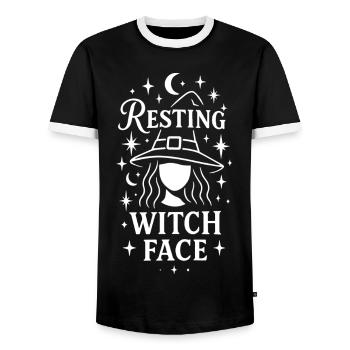 Ruhendes Hexengesicht Halloween Kostümdesign - Männer Kontrast-T-Shirt - Schwarz/Weiß - Vorne - AI Model Female 172 light (172cm) & AI Model Male 178 light (178cm)