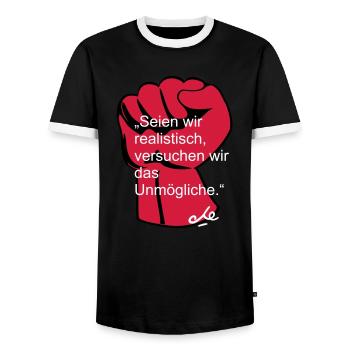 "Seien wir realistisch, Che Ernesto Guevara - Männer Kontrast-T-Shirt - Schwarz/Weiß - Vorne - AI Model Female 172 light (172cm) & AI Model Male 178 light (178cm)