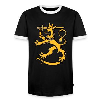 symbole finlandais drapeau au lion de Finlande - T-shirt contrasté Homme - noir/blanc - Devant - AI Model Female 172 light (172cm) & AI Model Male 178 light (178cm)