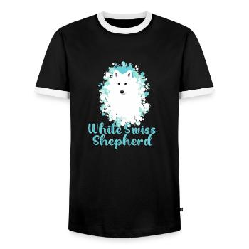 Berger suisse blanc, chien, berger, bleu - T-shirt contrasté Homme - noir/blanc - Devant - AI Model Female 172 light (172cm) & AI Model Male 178 light (178cm)