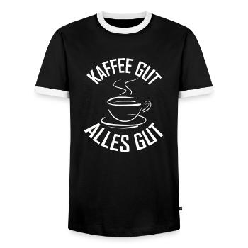 Kaffee gut - Alles gut - Männer Kontrast-T-Shirt - Schwarz/Weiß - Vorne - AI Model Female 172 light (172cm) & AI Model Male 178 light (178cm)