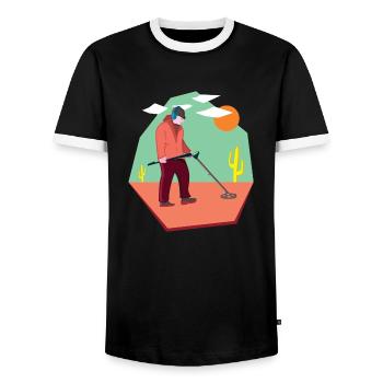 Sondler in the desert on a treasure hunt with a probe - Men's Ringer Shirt - black/white - Front - AI Model Female 172 light (172cm) & AI Model Male 178 light (178cm)