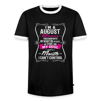 AUGUST WOMAN - Men's Ringer Shirt - black/white - Front - AI Model Female 172 light (172cm) & AI Model Male 178 light (178cm)