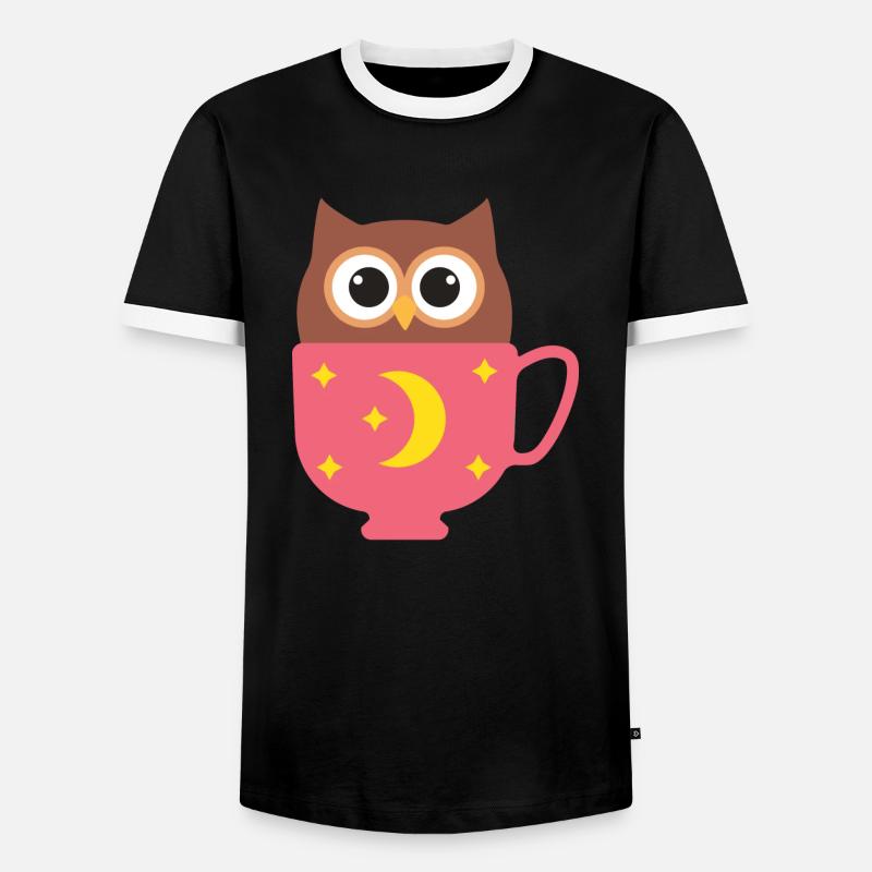 Eule in der Tasse - Männer Kontrast-T-Shirt - Schwarz/Weiß
