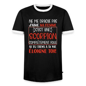 Ne me drague pas scorpion folle cadeau couple - T-shirt contrasté Homme - noir/blanc - Devant - AI Model Female 172 light (172cm) & AI Model Male 178 light (178cm)