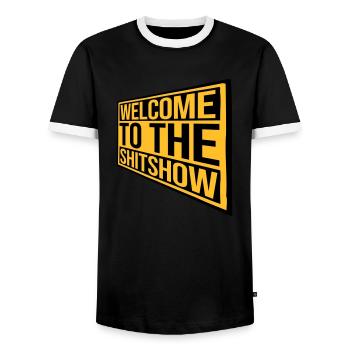 Schild Welcome Shitshow - Männer Kontrast-T-Shirt - Schwarz/Weiß - Vorne - AI Model Female 172 light (172cm) & AI Model Male 178 light (178cm)