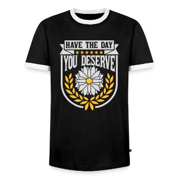 the day you deserve - Men's Ringer Shirt - black/white - Front - AI Model Female 172 light (172cm) & AI Model Male 178 light (178cm)