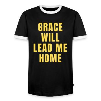Grace Will Lead You Home - Christian - Men's Ringer Shirt - black/white - Front - AI Model Female 172 light (172cm) & AI Model Male 178 light (178cm)