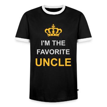 at The Favorite Uncle - Men's Ringer Shirt - black/white - Front - AI Model Female 172 light (172cm) & AI Model Male 178 light (178cm)