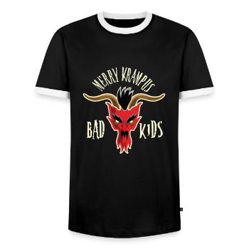 Krampus - Men's Ringer Shirt - black/white - Front - AI Model Female 172 light (172cm) & AI Model Male 178 light (178cm)