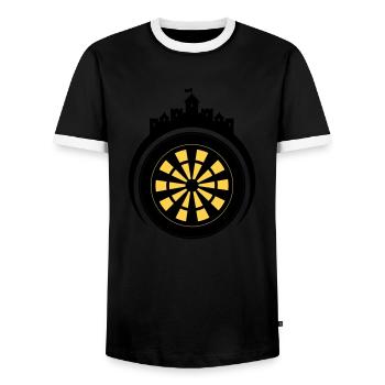 Emblème du château de Dart - T-shirt contrasté Homme - noir/blanc - Devant - AI Model Female 172 light (172cm) & AI Model Male 178 light (178cm)