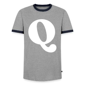 Lettre q - T-shirt contrasté Homme - gris/marine  - Devant - AI Model Female 172 light (172cm) & AI Model Male 178 light (178cm)
