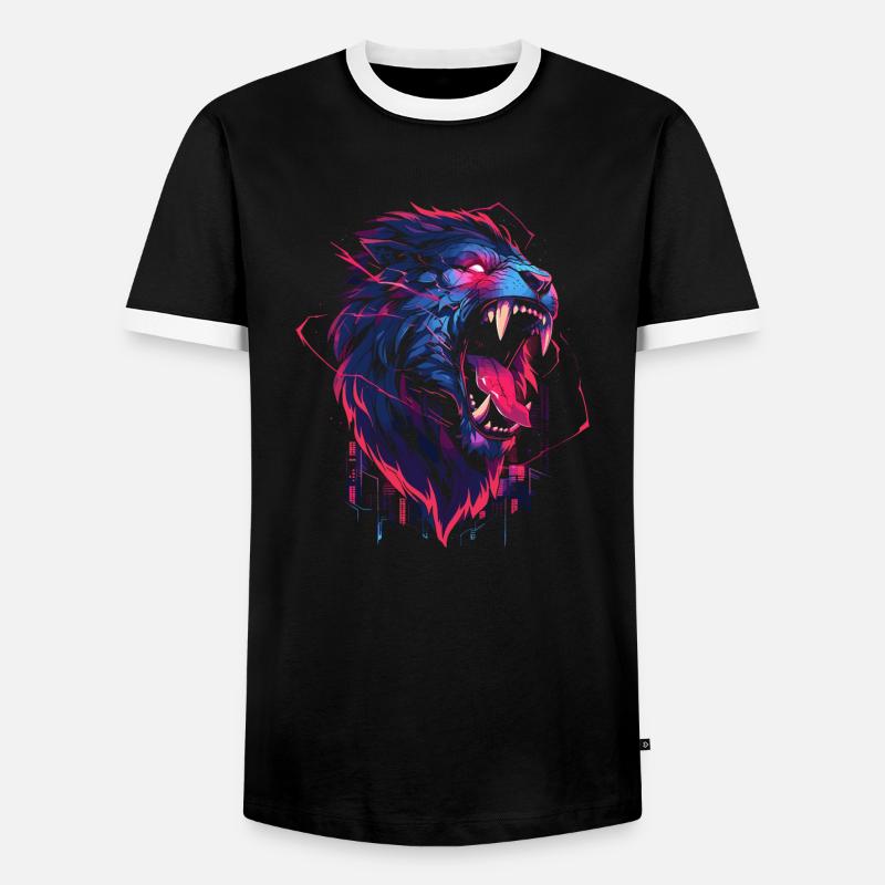 Synthwave Lion - Männer Kontrast-T-Shirt - Schwarz/Weiß