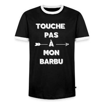 Touche pas à mon barbu - T-shirt contrasté Homme - noir/blanc - Devant - AI Model Female 172 light (172cm) & AI Model Male 178 light (178cm)
