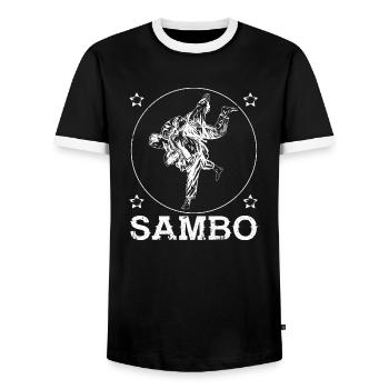 Sambo Wrestling Self Defense USSR Sports - Men's Ringer Shirt - black/white - Front - AI Model Female 172 light (172cm) & AI Model Male 178 light (178cm)