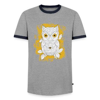 GOLDENE EULE LINEAR - Männer Kontrast-T-Shirt - Grau/Navy  - Vorne - AI Model Female 172 light (172cm) & AI Model Male 178 light (178cm)