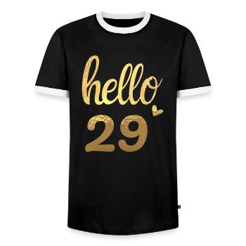 Hello 29 doré - T-shirt contrasté Homme - noir/blanc - Devant - AI Model Female 172 light (172cm) & AI Model Male 178 light (178cm)