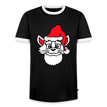 Chat du Père Noël Tête de chapeau de Noël d’hiver - T-shirt contrasté Homme - noir/blanc - Devant - AI Model Female 172 light (172cm) & AI Model Male 178 light (178cm)