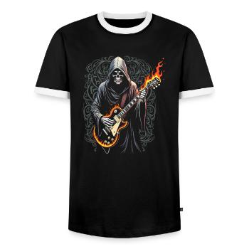 Grim Reaper with Guitar - Rock Style - Men's Ringer Shirt - black/white - Front - AI Model Female 172 light (172cm) & AI Model Male 178 light (178cm)