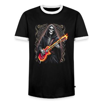 Grim Reaper with Electric Guitar Rock Heavy Metal - Men's Ringer Shirt - black/white - Front - AI Model Female 172 light (172cm) & AI Model Male 178 light (178cm)
