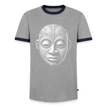 Mask - Men's Ringer Shirt - grey/navy  - Front - AI Model Female 172 light (172cm) & AI Model Male 178 light (178cm)