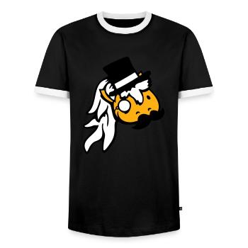 Horse Sir Lord Rich Monocle Glasses Top Hat - Men's Ringer Shirt - black/white - Front - AI Model Female 172 light (172cm) & AI Model Male 178 light (178cm)