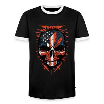 American Flag Skull - Männer Kontrast-T-Shirt - Schwarz/Weiß - Vorne - AI Model Female 172 light (172cm) & AI Model Male 178 light (178cm)