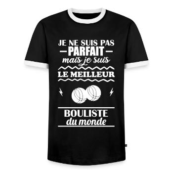 Pas parfait mais meilleur bouliste, pétanque - T-shirt contrasté Homme - noir/blanc - Devant - AI Model Female 172 light (172cm) & AI Model Male 178 light (178cm)