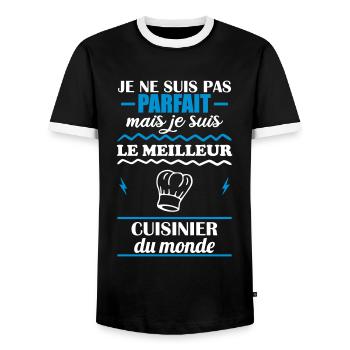 Pas parfait mais meilleur cuisinier du monde - T-shirt contrasté Homme - noir/blanc - Devant - AI Model Female 172 light (172cm) & AI Model Male 178 light (178cm)