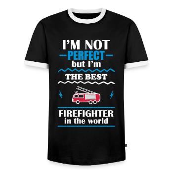 Nicht perfekt, aber bester Feuerwehrmann der Welt - Männer Kontrast-T-Shirt - Schwarz/Weiß - Vorne - AI Model Female 172 light (172cm) & AI Model Male 178 light (178cm)