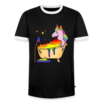Unicorn Bathing in Bathtub LBGT - Men's Ringer Shirt - black/white - Front - AI Model Female 172 light (172cm) & AI Model Male 178 light (178cm)