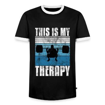 This is my therapy Bodybuilding Bodybuilder GYM - Männer Kontrast-T-Shirt - Schwarz/Weiß - Vorne - AI Model Female 172 light (172cm) & AI Model Male 178 light (178cm)