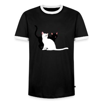 2 chats - T-shirt contrasté Homme - noir/blanc - Devant - AI Model Female 172 light (172cm) & AI Model Male 178 light (178cm)